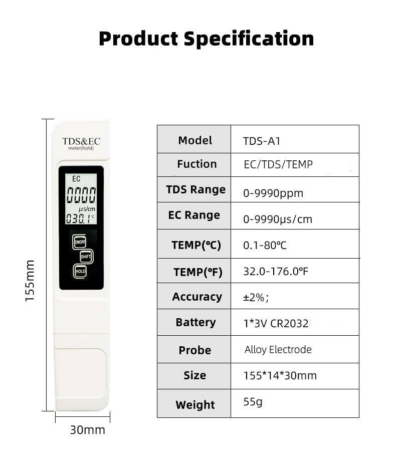 Image of 3-in-1 TDS Meter with EC & Temperature Testing | Digital Water Quality Tester for Drinking Water, Aquarium, Pool & RO Systems