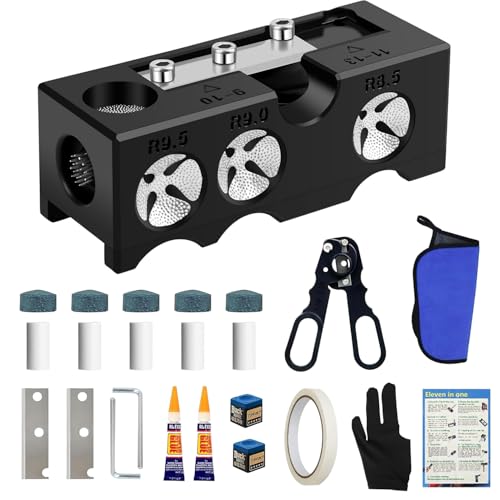 11-in-1 Pool Cue Tip Repair kit, Professional All-in-One Pool Stick Tip Tool for Shaping, Replacement, Maintenance. Tips Shaper & Scuffer kit, Pool Cue Trimmer (Black Aluminum)