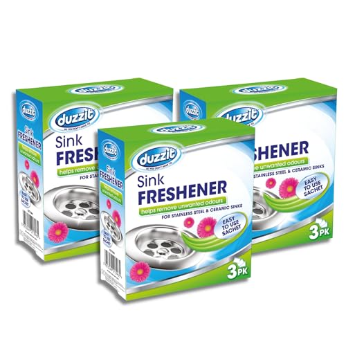 Ambientador para fregadero, paquete de 3 bolsitas de 30 g para eliminar olores de drenaje, 9 sobres en total, eficaz eliminador de olores de drenaje para fregaderos de acero inoxidable y cerámica