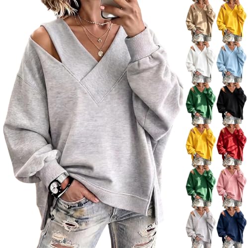 Off the Shoulder Sweatshirt Womens Y2k V Neck Tunic Holiday Sweatshirt - image 1