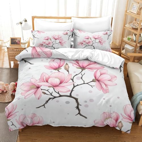 Housse de couette magnolia rose imprimé 3D zippée et douce - 3