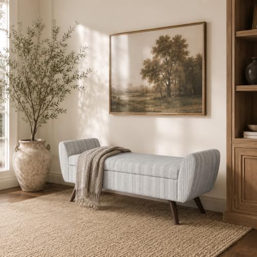 Image of HomePop 60 inch Modern Storage Bench - Gray Striped Pattern
