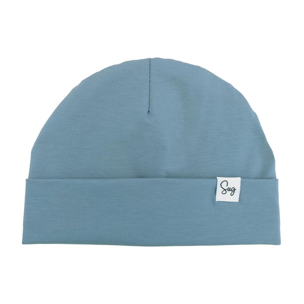 Sugarmelon Lightweight Jersey Beanie Hat for Newborn Baby Boys Girls Silky Satin Lined Hats Bonnet Toddler Infant Little Kids Beanies Caps (0-6M,Orig Nile Blue)