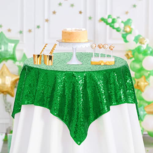 Image of B-COOL Green Sequin Tablecloth Christmas Decor Top Glitter Overlay Table Decoration Birthday Prom Carnival Winter Cake Cloths St. Patrick's Day 50x50inch