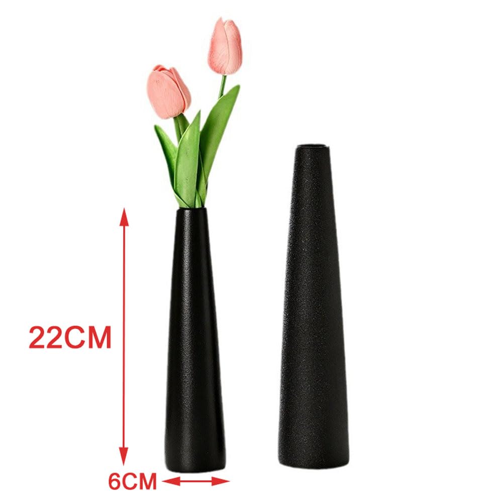 Black Tall Conic Ceramic Flower Vase Decorative Floral Vase Taper Table Top Small Narrow Neck Vases for Home Wedding Table Bedroom Living Room Office Desk(Flowers not included) - Image 2