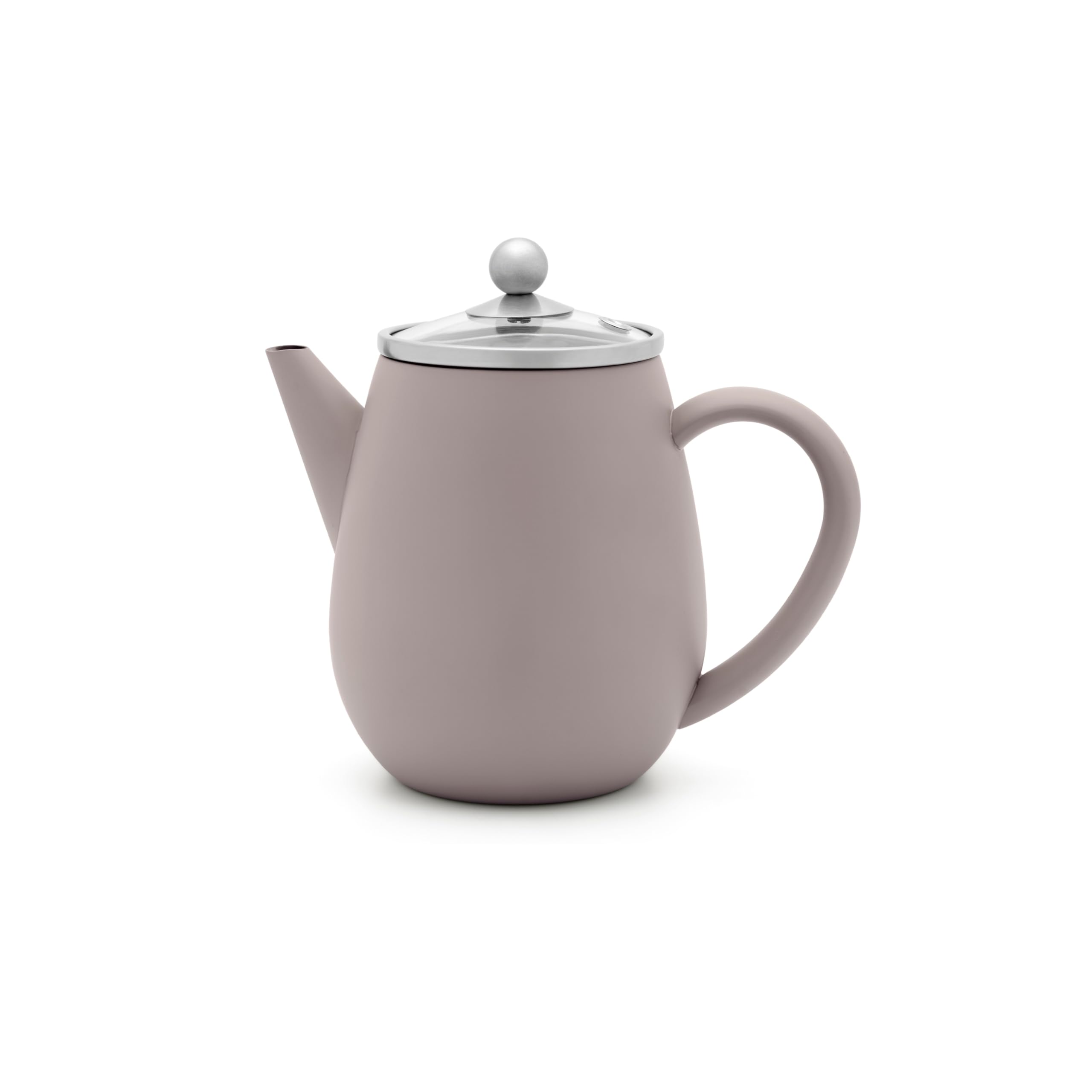 Bredemeijer Double-Walled Teapot 0.5 litres - Small Insulating Stainless Steel Jug Grey with Glass Lid & Tea Filter Strainer Insert - Ideal for Loose Teas