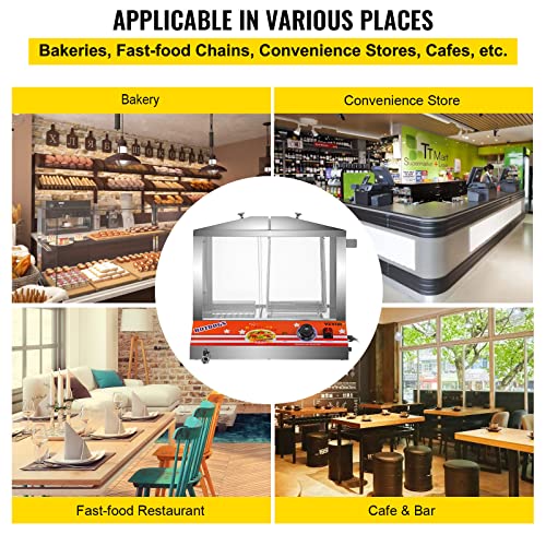 VEVOR Electric Hot Dog Steamer, 36L/32.69Qt Capacity for 100 Hot Dogs & 48 Buns, Stainless Steel Bun Warmer Cooker, with Acrylic Windows Partition Plate Shelves Food Clip PTFE Tape