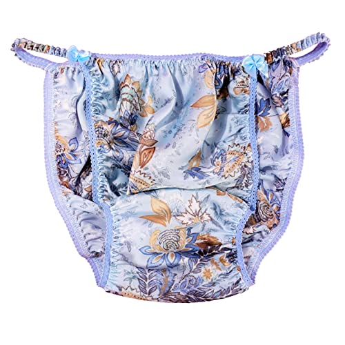 Ania's Poison Sissy Satin Panties Soft and light Paisley Baby Blue Floral Girly shiny Men's string bikini underwear sizes S - 2XL (XXL)