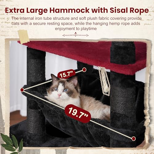 Image of Gitelsnour Cat Tree, 63'' Cat Tower for Large Cats, Big Hammock GCT020BR
