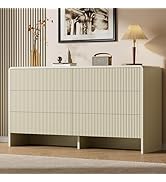 Furniway 55" Wide Modern Dresser for Bedroom, 6 Drawer Chest of Drawers with Curved Design, Push-...
