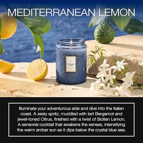 Image of Voluspa Mediterranean Lemon Candle Jar, 5.5 oz, Coconut Wax Blend, Small Scented Candles for Home, 50 Hour Burn Time, Poured in the USA
