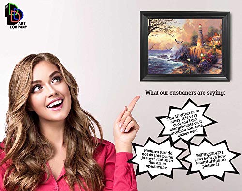 Cottages 3D Poster Wall Art Decor Framed Print | 12X16 Inches | Beautiful Landscape Natural Forrest & Water Scene Lenticular Posters & Pictures #TOP4