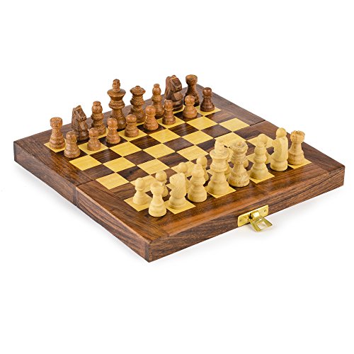 Rusticity - Rusticity Wooden Travel Chess Set - 8 in x 8 in - Folding Chess Board With Wood Pieces in Case - Handmade from Rosewood