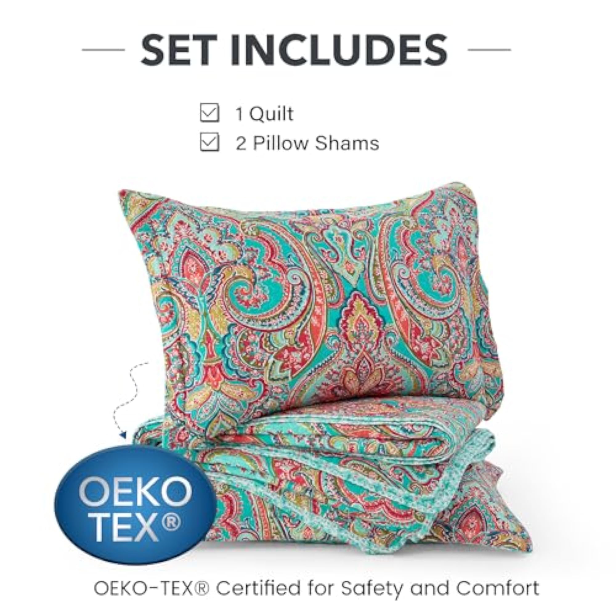 Cotton Reversible Patchwork Quilt Set, Floral Pattern, Queen Size
