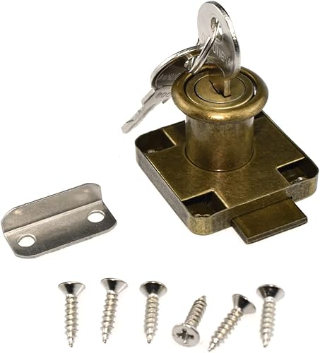 Miniatura 6 de SDTC Tech Cerradura de cajón con llaves y tornillos a juego, cerradura giratoria estilo bronce antiguo para gabinetearmarioarmarioescritorio de