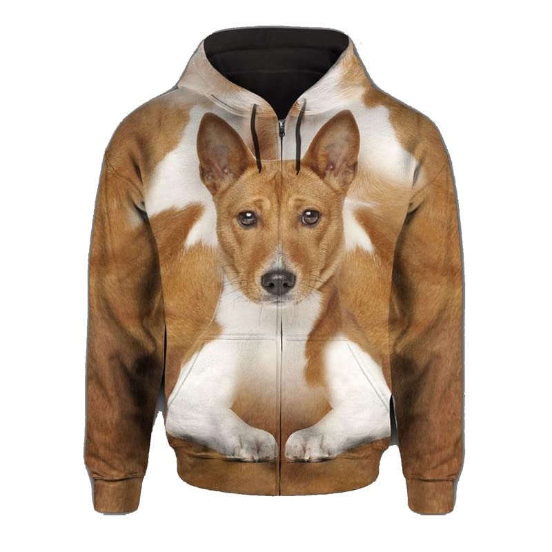 Sweatshirt à capuche 3D chien pour hommes et femmes veste zippée grise S
