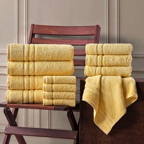Image of Hawmam Linen Yellow Bath Towels 4 Pack Soft and Absorbent, Premium Quality Perfect for Daily Use 100% Cotton Towel 600 GSM