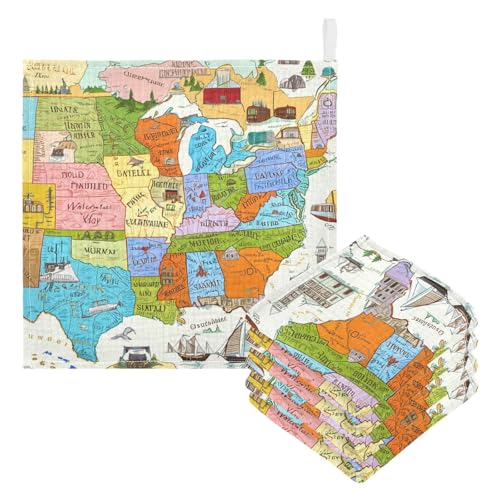 Nander 5Pack Baby Muslin Washcloths,Color World Map Soft Face Cloths for Newborn, Absorbent Bath Wash Cloths, Wipes, Burp Rag,Toddlers Essentials Stuff, Baby Registry as Shower