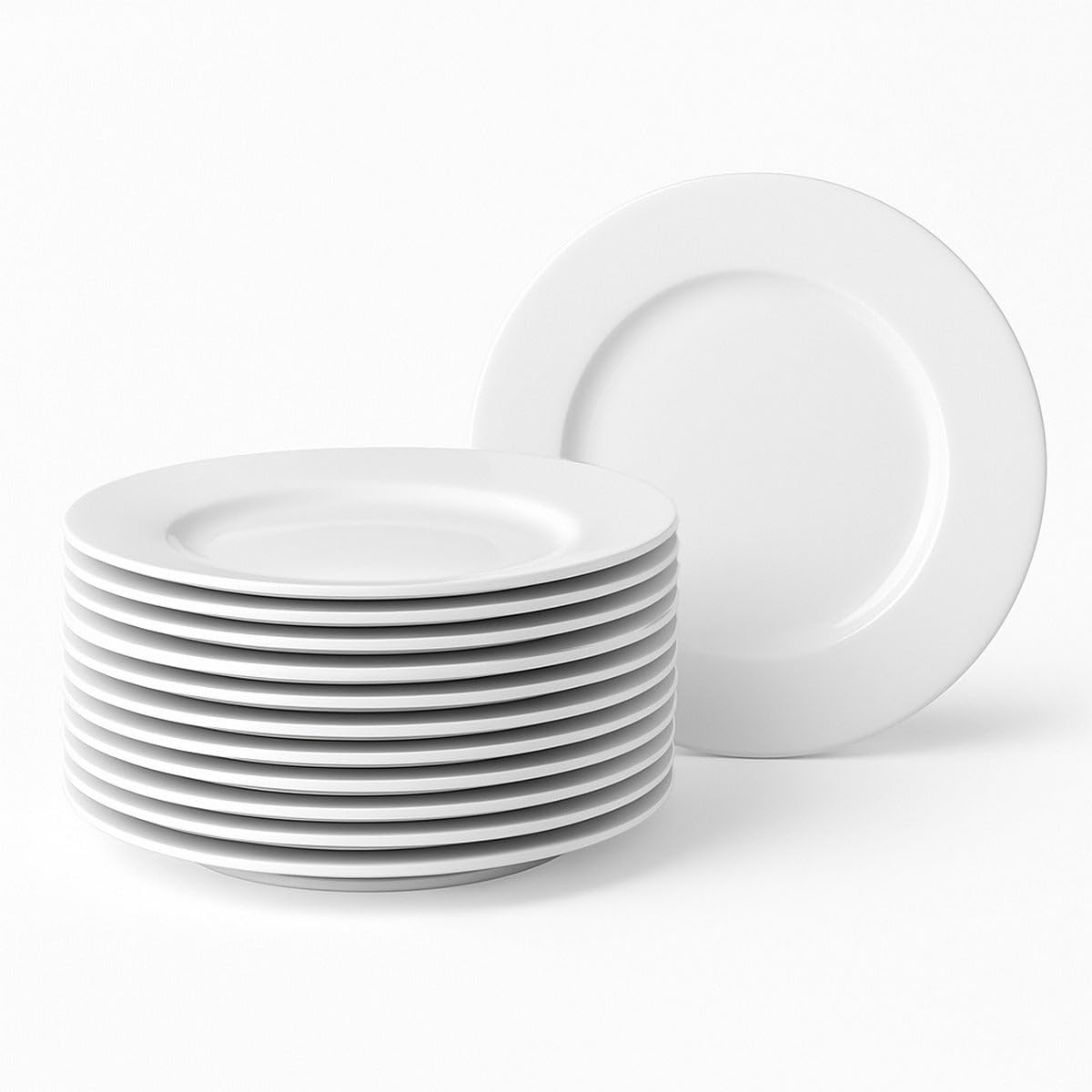 UNIMASA Juego de 12 platos llanos redondos blancos de porcelana de 27 cm. Configura tu vajilla completa moderna para 12 personas a tu gusto