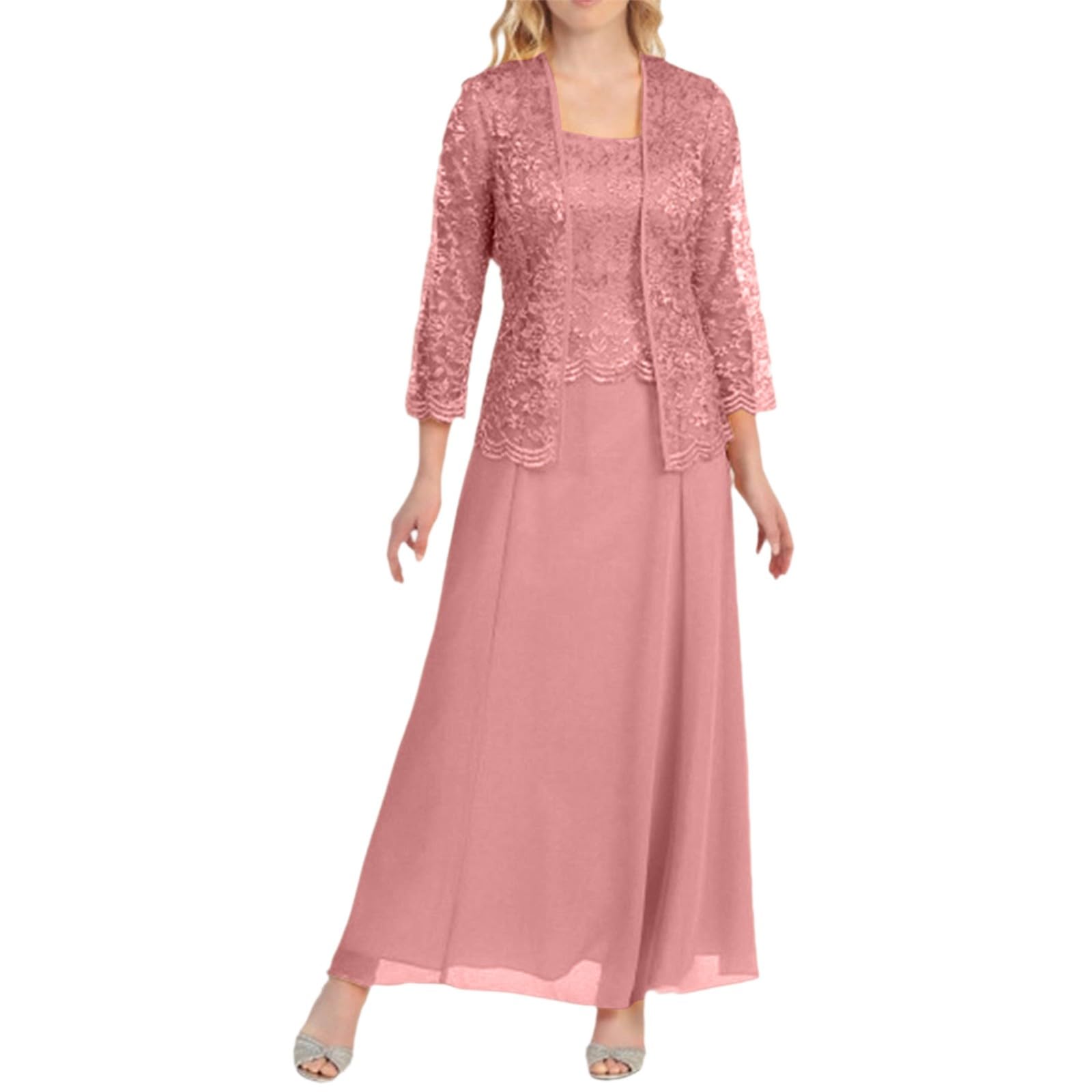 Robe manches longues et cardigan fluide ensemble deux pièces avec poches intégrées - 7