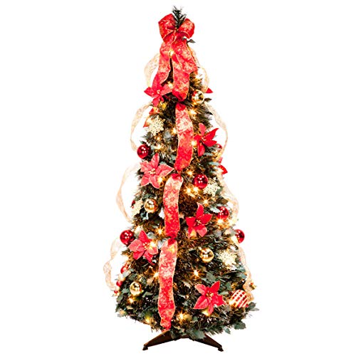 Fox Valley Traders 4 Ft Christmas Spruce Prelit Poinsettia Pull Up Tree #TOP16