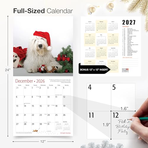 Image of RED EMBER Old English Sheepdogs 2026 Wall Calendar 12 Month | 12 inch x 24 inch Open | Thick & Sturdy Paper | Giftable | Cute Puppy Dog Calendar 2026