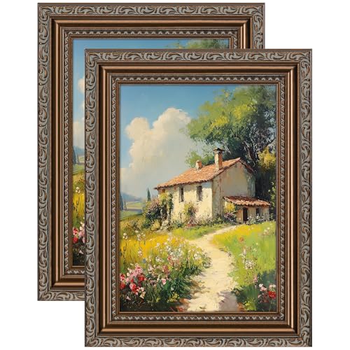 Image of eletecpro 5x7 Vintage Picture Frame, Glass Cover, Bronze, 2-Pack | Display Photo 4x6 with Mat or 5x7 without, Horizontal or Vertical, Tabletop or Wall Decor