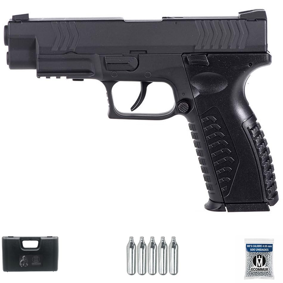 Pistola Hwasan XDM Full Metal CO2 (4,5mm) | Pack Pistola de balines (perdigones Bolas de Acero BB's). Arma de Aire comprimido CO2 Calibre 4,5mm. Menos de 3 Julios.