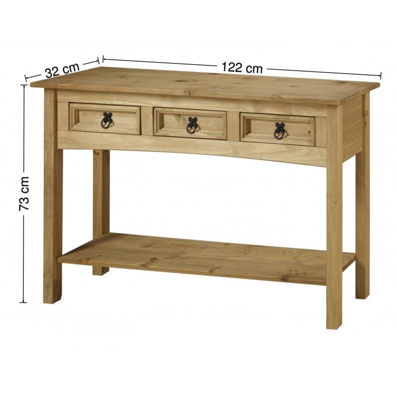 Corona Solid Wood Pine 3 Drawer Console Table Wooden Hallway Side Lamp Long Table Sideboard Dresser Mexcian Style 73cm High 122cm Wide 32cm Deep product thumbnail 4