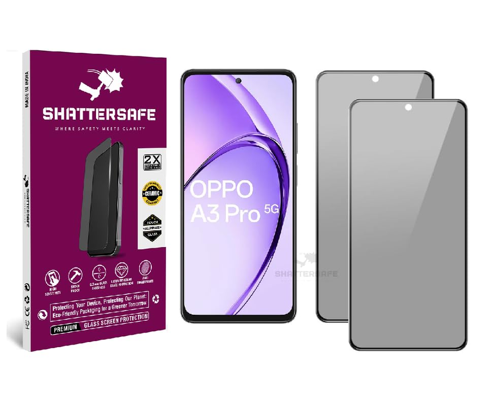 Image of Anti-Spy Privacy Tempered Glass Compatible For Oppo A3 Pro 5G [Pack of 2]. 9H Hardness, Anti-Scratch, Edge-to-Edge Protection With Easy Installation Kit & Case Friendly Fit.