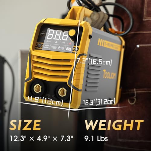 Image of TOOLIOM 195A 110 /220V Stick Welder, LCD Display with Lift TIG Torch | Dual Stick and Lift TIG modes, adjustable hot start and arc force, starter kit with rods and gloves, portable 9.47 lbs design