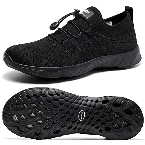 ALEADER Men's Breathable Water Shoes, Xdrain Adventure Slip-on Aqua Swim Shoes All Black 10.5 D(M) US