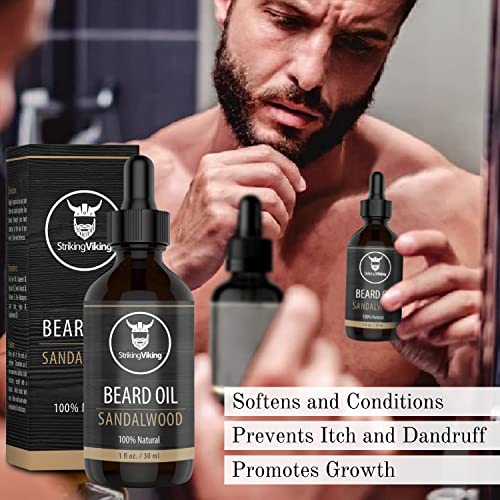 Striking Viking Beard Oil And Balm - Men's Beard Grooming Kit With All-Natural Beard Oil And Leave In Beard Balm Conditioner - Enriched With Argan And Jojoba Oil, Sandalwood #TOP3