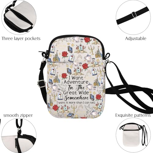BNQL Beauty Inspired Crossbody Bag Princess Gift I Want Adventure In The Great Wide Somewhere Cartoon Movie Crossbody Purse4