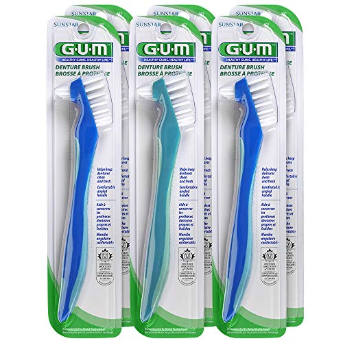 GUM - 10070942002018 Denture Brush, Flat Bristled Head (Pack of 6)