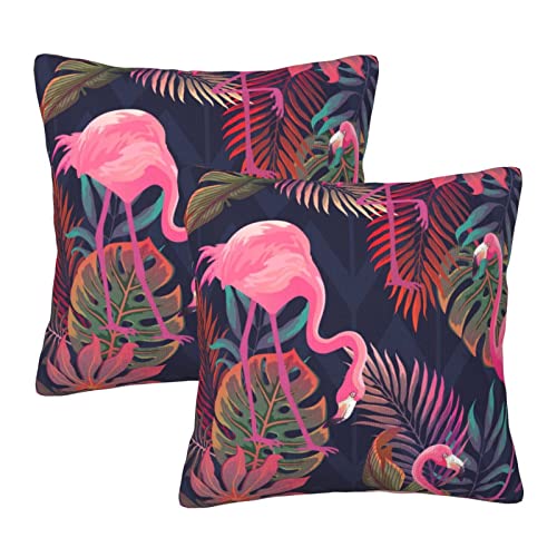 Abucaky Pillowcase Set Of 2 Tropical Plants Pink Flamingos Throw Pillow Covers Shells For Couch Office Bedroom Home Decoration 18 X 18 Inches #TOP7