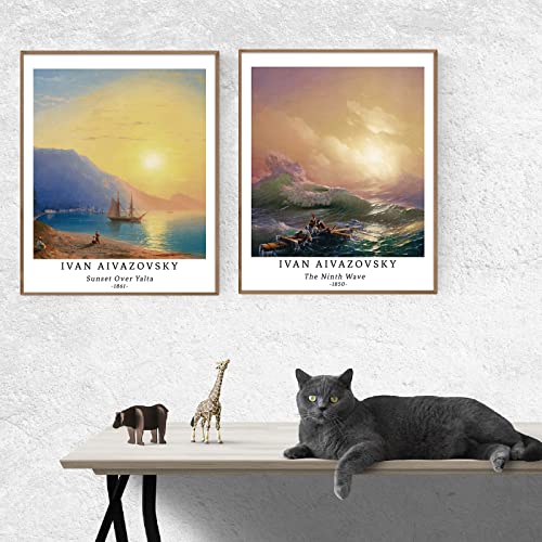 Berkin Arts Wall Art Unframed Prints Giclee Art Paper Set Of 4, 8X10 Inch Classical Landscape Artwork, Bathroom Decoration Elegant Seasons Sunset Aesthetic Housewarming Gift Ivan Aivazovsky Painting #TOP4