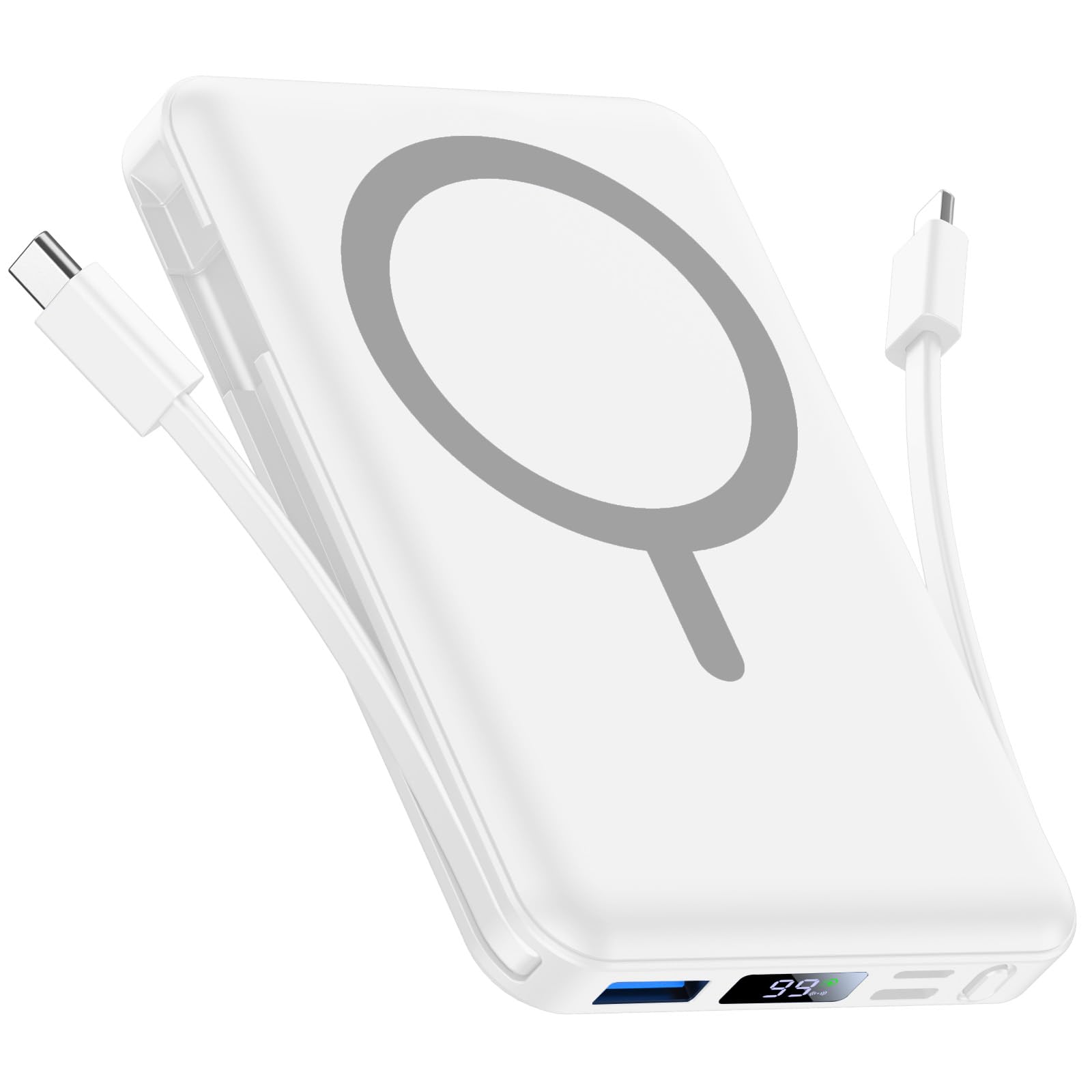 Vexnara per Magsafe Powerbank 10000mAh, Caricatore Portatile Magnetico Wireless 20W, Ricarica Rapida con Display LED e cavo di ricarica USB-Cper iPhone 17/16/15/14/13/12 Pro/Pro Max/Plus(Bianco)