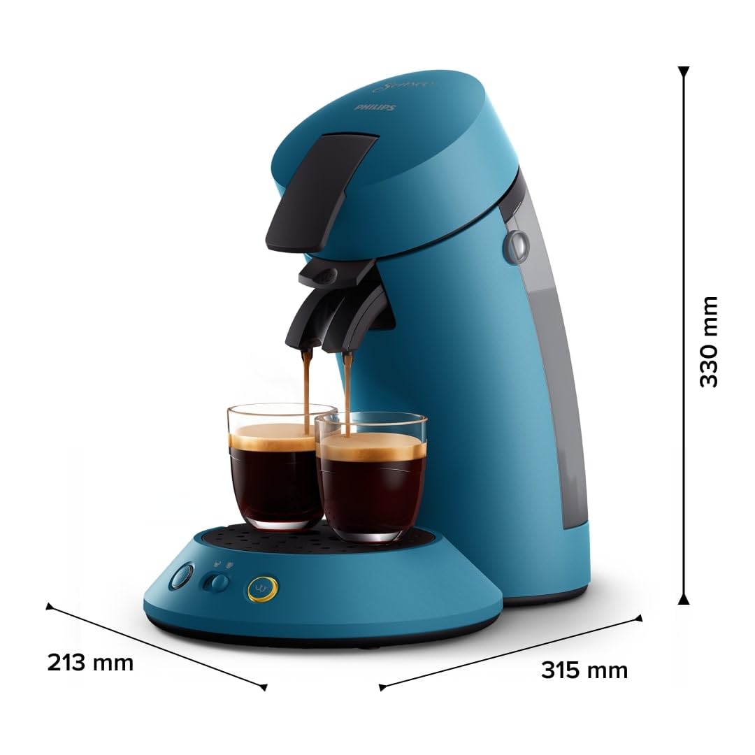 PHILIPS Senseo Original Plus cafetera de monodosis, Selección de Intensidad del Café, Tecnología Coffee Boost, Plástico Reciclado, Azul Pavone (CSA210/00) | 1 o 2 tazas, menos de 1 minuto de tiempo de preparación, Coffee Boost, Crema Plus, 0,7 L (CSA210/0
