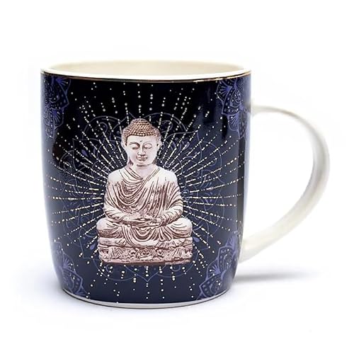 Generico Tasse à Thé Mandala Bouddha Bleu Lumière Tasse Porcelaine Fine Infuseur Inox Cup 400 ml