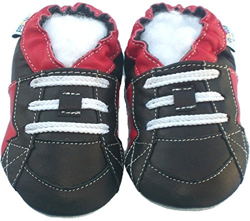 Leather Baby Soft Sole Shoes Boy Girl Infant Children Kid Toddler Crib First Walk Gift Skateboard BlackRed (6-12month, Black/red)