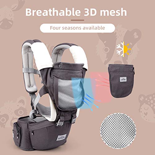 SIMBR Baby Carrier for Newborn to Toddler (3-36 Months) with Hip Seat, Convertible 12-in-1 Ways to Carry Backpack Use, Adjustable Size for Men and Women, Ergonomic Design 360° Safety, Outdoor Hiking