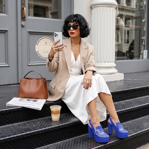 Image of Women's High Heel Loafers Platform Pumps Round Toe Heels Chunky Heel Pumps Stylish Comfortable 4.8 Inch Slingback Heels