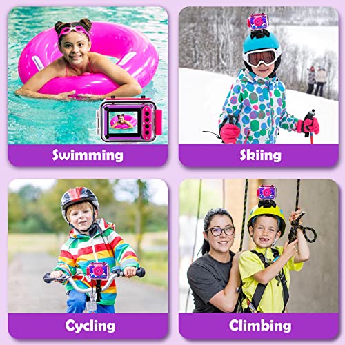 Aileho Kids Waterproof Camera Best Pool Toy For Children Birthday Gifts 1080P Kid Digital Underwater Camcorder Sports Action Cam 4 5 6 7 8 9 10 Year Girls 32G Sd Card (Dark Purple) #TOP5