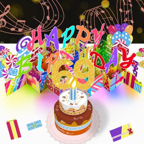 Image of 69th Pop-Up Musical Birthday Card, Blowable LED Candle for Women and Men