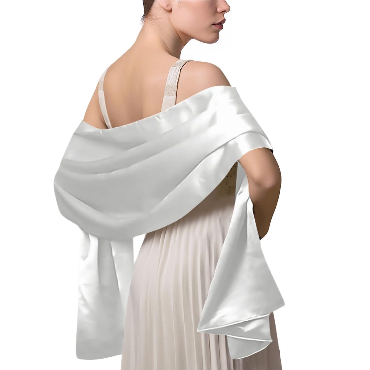 LumiSyne Femme Etole Châle Wrap En Satin Soyeux Unicolore Mousseline Belle Écharpe Pour Demoiselles Mariée Mariage Soirée Cérémonies Fêtes