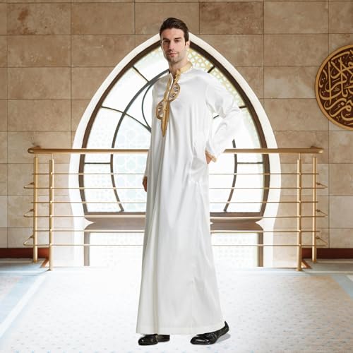 zhxinashu Thobe for Men Islam Long Sleeve Mens Kaftan Thobe Muslim Men Clothing4