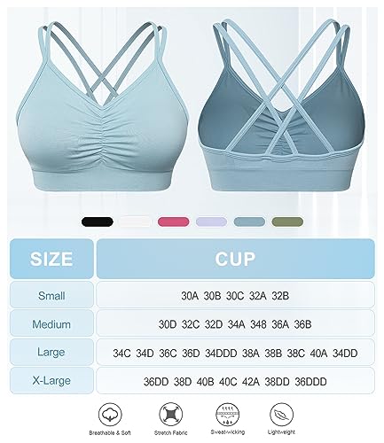 Image of VEQKING Ruched Sports Bras for Women Large Bust, Seamless Yoga Bra, 3 Pack | Removable Padded, Strappy Criss Cross Back, Medium Support for Yoga, Pilates & Gym, Full Coverage, No Bounce, No Spillage