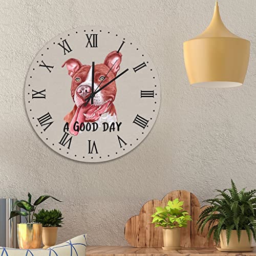 Horloge murale bois Pit Bull Terrier lisible pour décoration salon