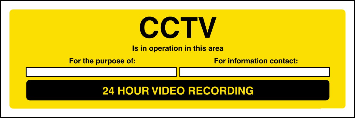 V Safety CCTV, Is In Operation In This Area, 24 Hour Video Recording Sign - 300mm x 100mm - Self Adhesive Vinyl